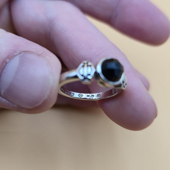 Size 6 Sterling Silver Black Onyx Skull Harley Davidson Ring A5470 - Picture 7 of 10